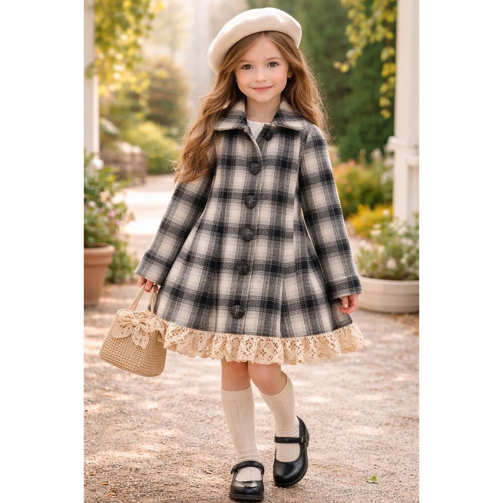Lemon Loves Lime Plaid Peacoat with Lace Trim